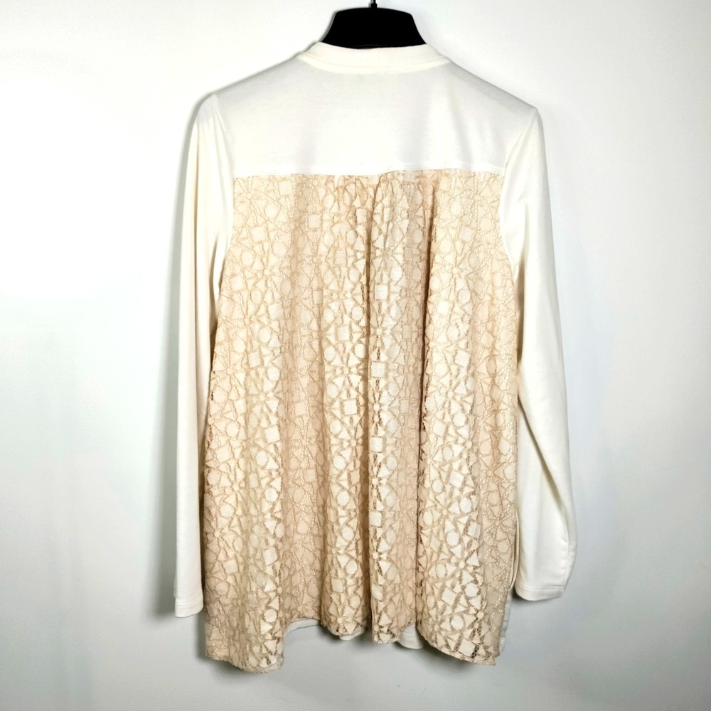 LOGO Lounge Ivory Full Zip Cardigan Jacket Lace Back Women 2X Cottage Core Lagun - Picture 2 of 15
